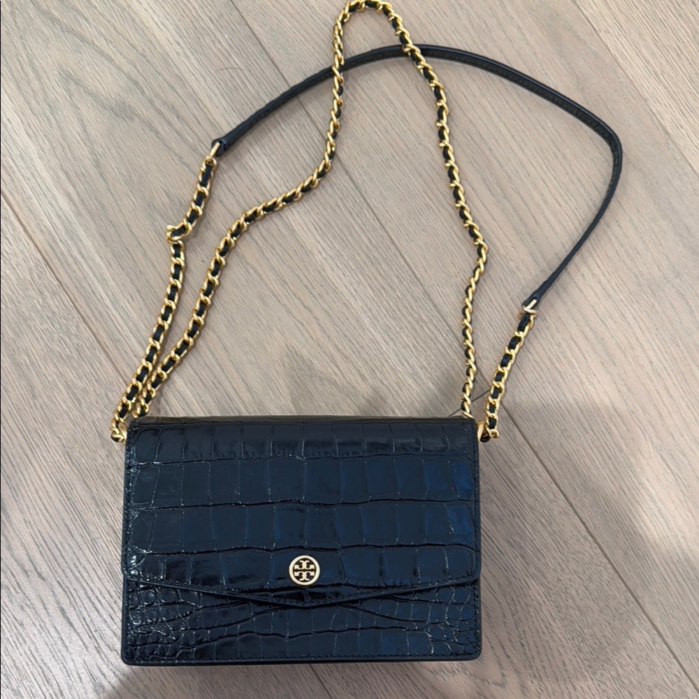 Tory Burch Black Croc-Embossed Crossbody Bag